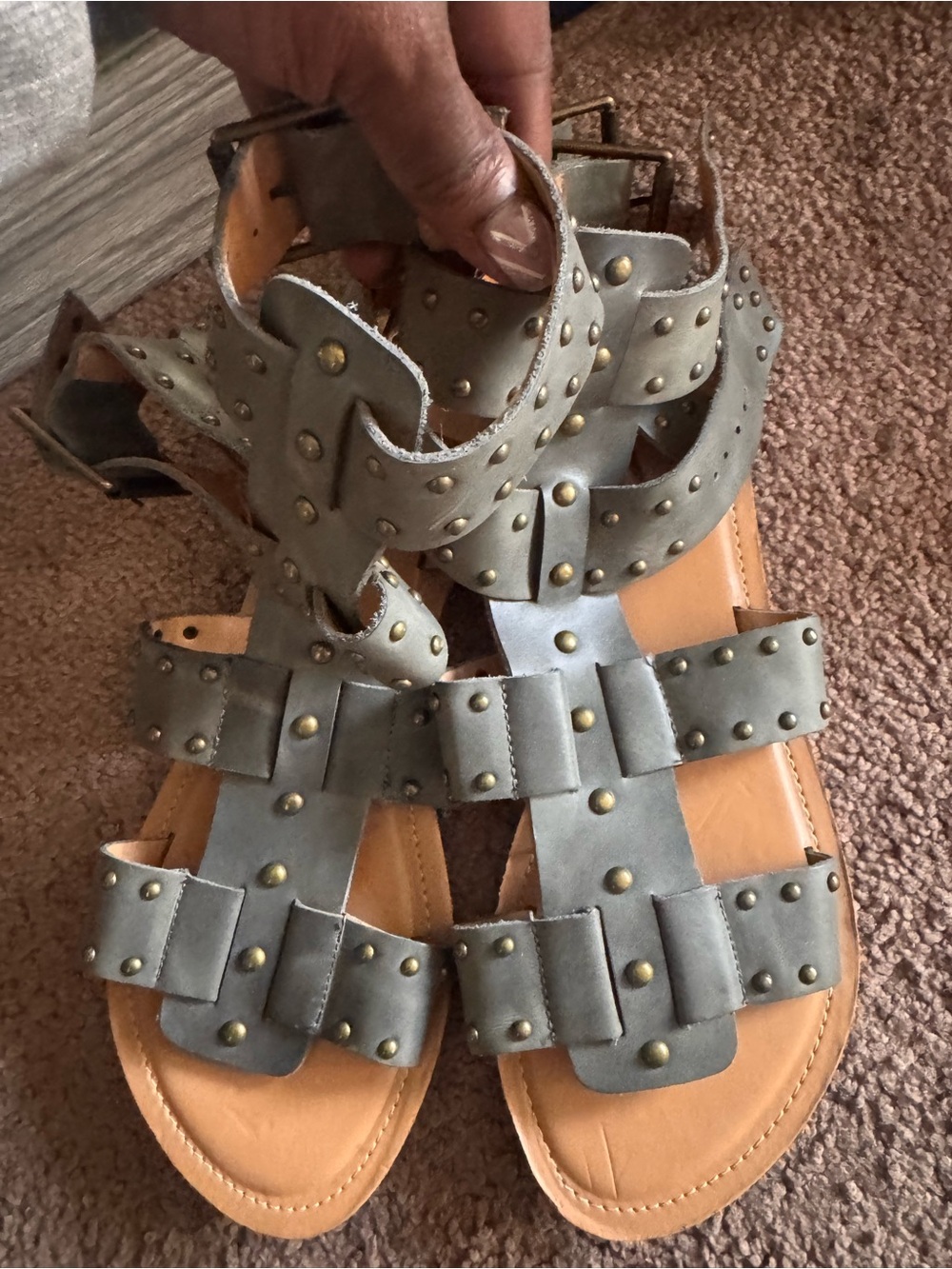 Joyfolie Olive-Gray Studded Gladiator Sandals size 10.5 new w/out box